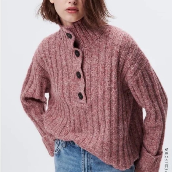 Zara Sweaters - ZARA Ribbed Button Collar Chunky Sweater Small